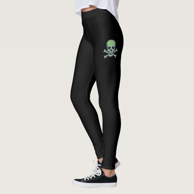 Grönt Skulls svarta ben Leggings (Vänster)