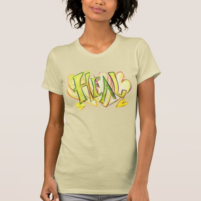 Grönt Sleved inspirational Ord Heal Art Shirt T (Framsida)