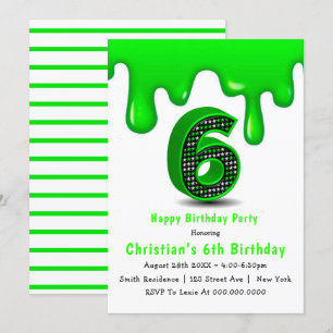 Grönt Slime 6e Birthday-inbjudningar