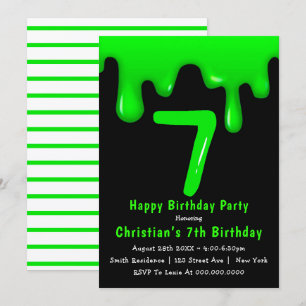 Grönt Slime 7:e Birthday-inbjudningar