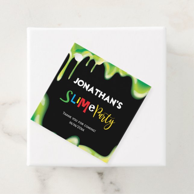 Grönt slime boys födelsedagsfest gåvor etiketter (På plats)
