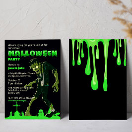 Grönt Slime Cemetery Zombie Halloween Vuxen Party Inbjudningar