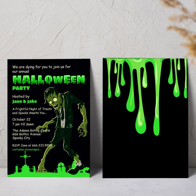 Grönt Slime Cemetery Zombie Halloween Vuxen Party Inbjudningar (Skapare uppladdad)