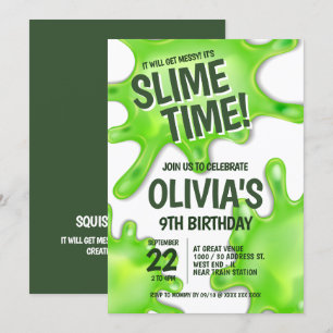 Grönt Slime Party Birthday Inbjudningar