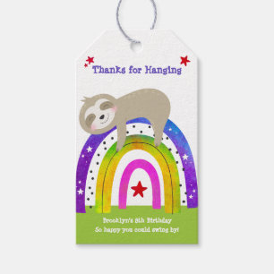 Grönt Sloth Boho Rainbow Modern Birthday Tack Presentetikett