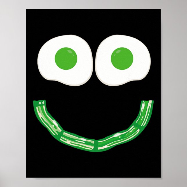 Grönt Smile Ansikte Eggs och Bycon Ham Breakfast S Poster (Framsidan)