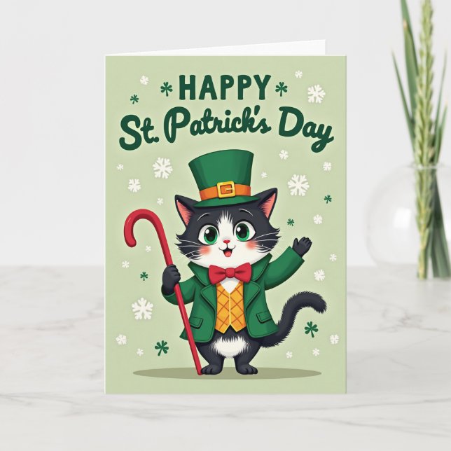 Grönt Smokingkatt Dagskort Kort (Framsida)
