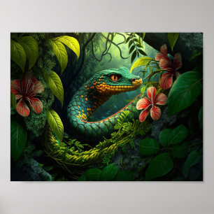 Grönt Snake in Rain Forest Poster