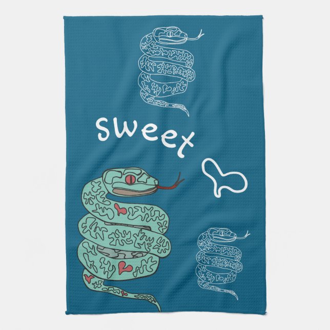 Grönt Snake Sweet Heart Kökshandduk (Vertikal)