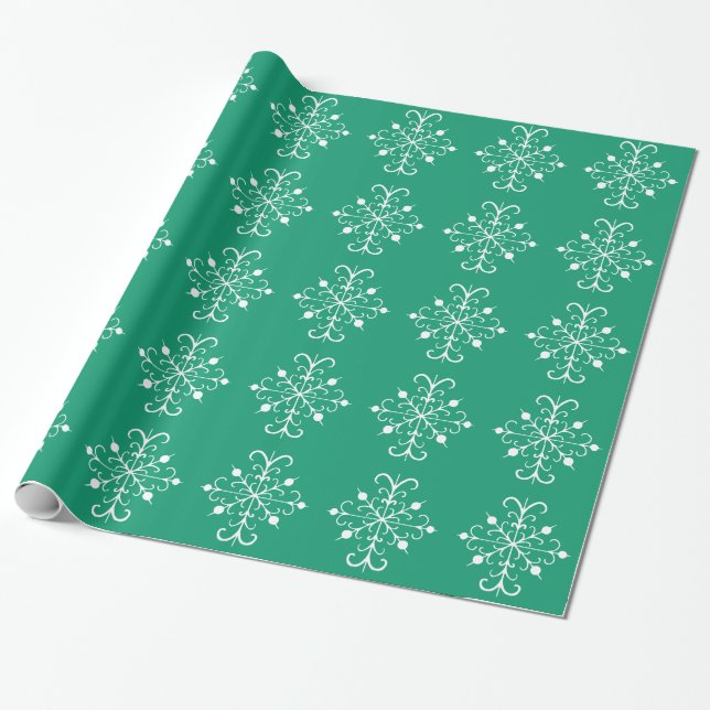 Grönt Snöflake Wrapping Papper Presentpapper (Utrullad)