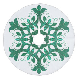 Grönt Snöflingor blomma Mönster på vitt Julgransmatta Fleece