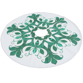 Grönt Snöflingor blomma Mönster på vitt Julgransmatta Fleece