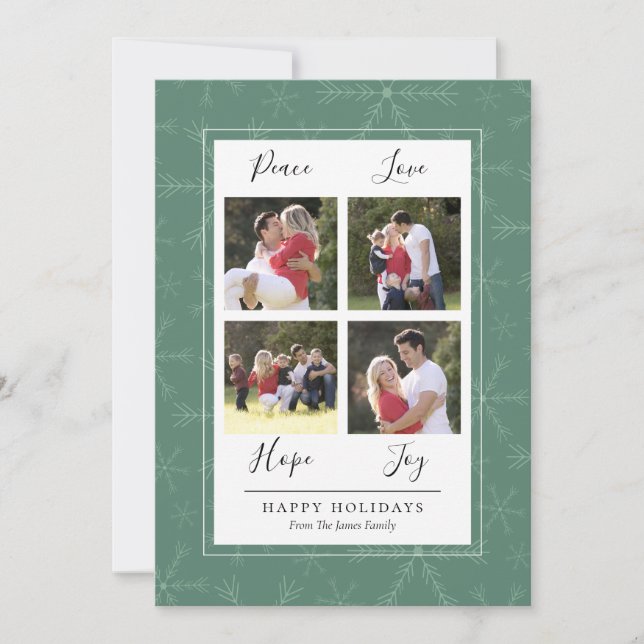 Grönt Snöflingor Fyra fotopriskort Julkort (Framsida)