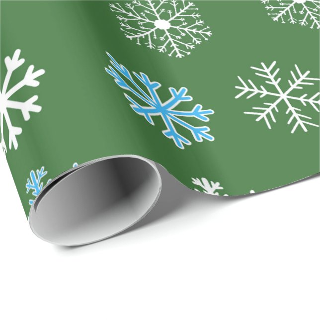 Grönt Snöflingor Presentpapper (Rullad Hörn)