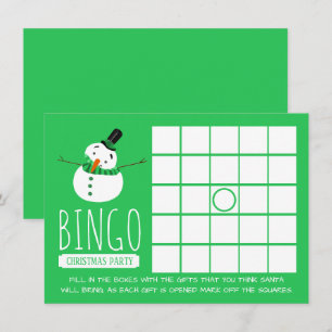Grönt Snögubbe, jul Party Bingo Inbjudningar