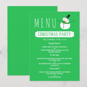 Grönt Snögubbe, Party Menu, jul Inbjudningar