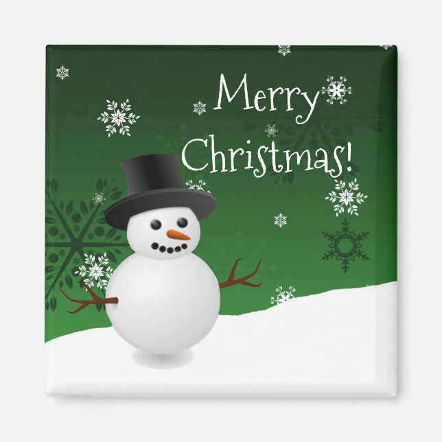 Grönt Snögubbe Winter-scenen Julmagnet Magnet (Framsidan)