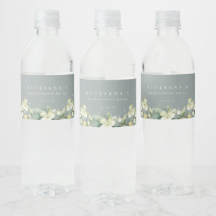 Grönt Snowberry+Eucalyptus Bachelorette/Shower Vattenflaskor Etikett