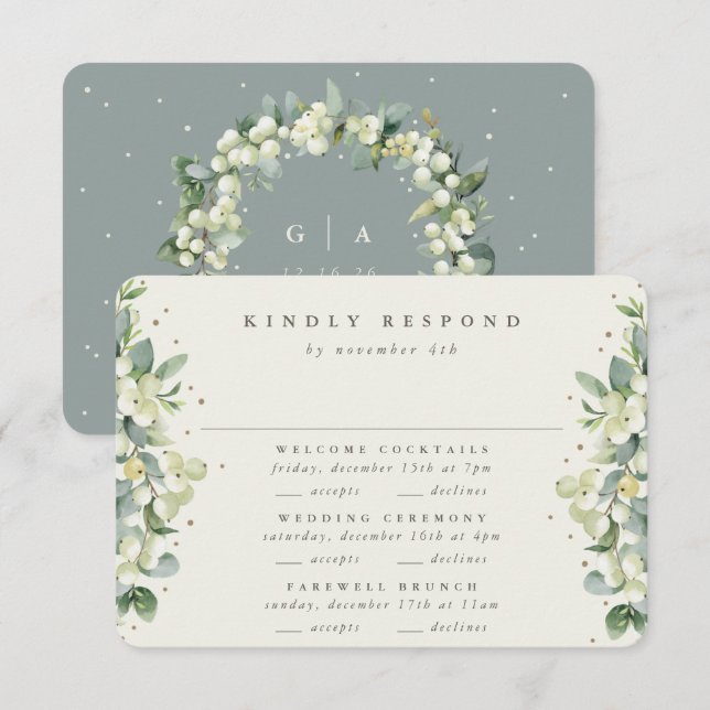 Grönt Snowberry+Eucalyptus Bröllop Multi-Event OSA Kort (Fram/baksida)