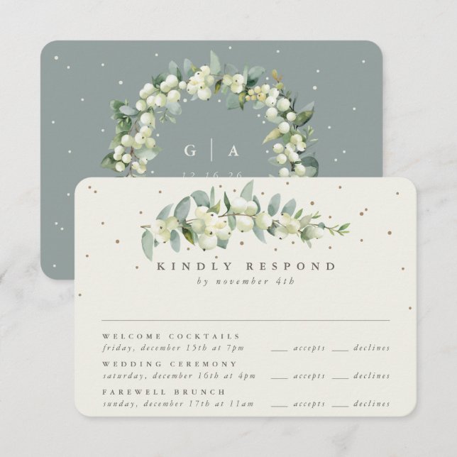 Grönt Snowberry+Eucalyptus Bröllop Multi-Event OSA Kort (Fram/baksida)