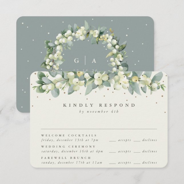 Grönt Snowberry+Eucalyptus Bröllop Multi-Event OSA Kort (Fram/baksida)
