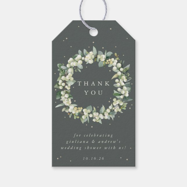 Grönt Snowberry+Eucalyptus Möhippa Tack Presentetikett (Framsidan)