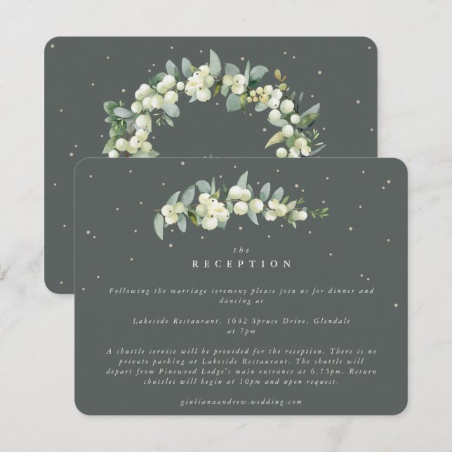 Grönt Snowberry+Eucalyptus Stem Wedding Reception Tilläggskort (Fram/baksida)