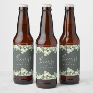 Grönt Snowberry+Eucalyptus Winter Bachelorette Ölflaska Etikett