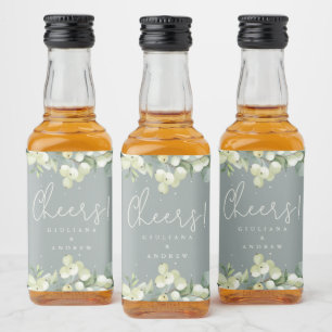 Grönt Snowberry+Eucalyptus Winter Wedding Mini Spritflaskor Etikett