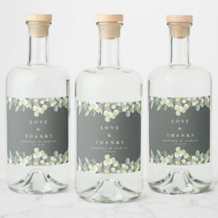 Grönt Snowberry+Eucalyptus Winter Wedding Spritflaskor Etikett