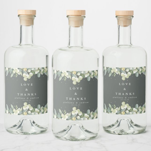 Grönt Snowberry+Eucalyptus Winter Wedding Spritflaskor Etikett (Flaskor)