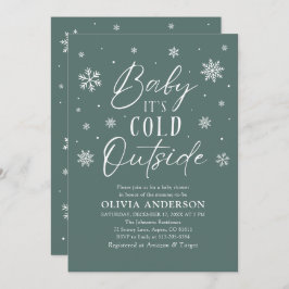 Grönt Snowflake Baby Det är Kall utanför babyskabu Inbjudningar