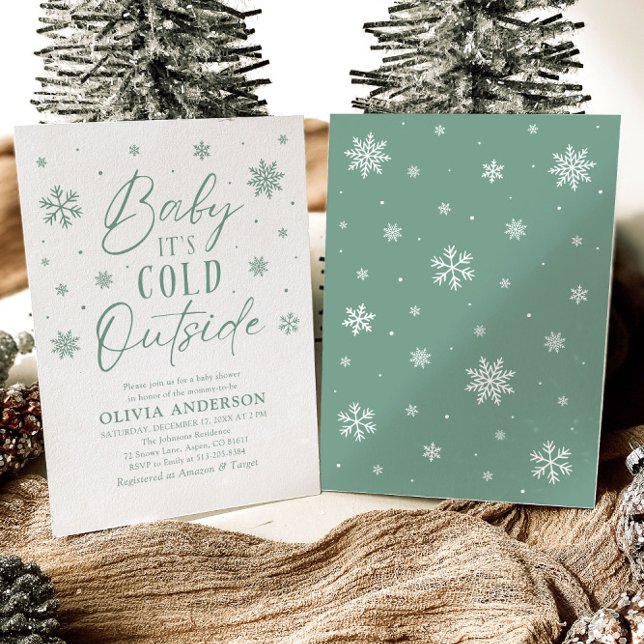 Grönt Snowflake Baby Det är Kall utanför babyskabu Inbjudningar (Green Snowflake Baby It's Cold Outside Baby Shower Invitation)