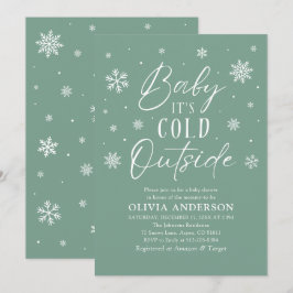 Grönt Snowflake Baby Det är Kall utanför babyskabu Inbjudningar