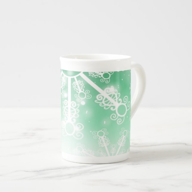 Grönt Snowflake Benporslin Mugg (Framsida höger)