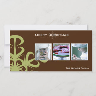 Grönt snowflake christmas-fotokort julkort