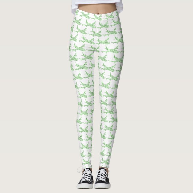 Grönt Snowflake-flygplan - Leggings (Framsida)