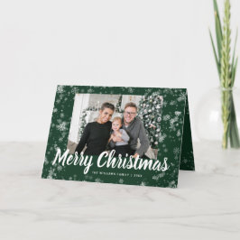 Grönt Snowflake-julfotoport Helgkort