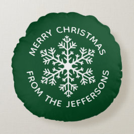 Grönt Snowflake-julrundan Pillow Rund Kudde