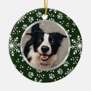 Grönt Snowflake Tass Mönster Pet Photo Julgransprydnad Keramik