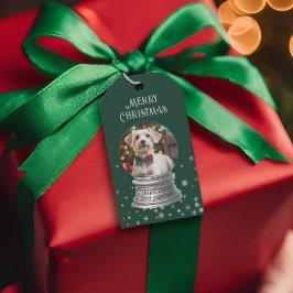 Grönt Snowglobe Snowflake Photo Presentetikett