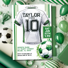 Grönt Soccer Boy Jersey Barns födelsedag Party Inbjudningar