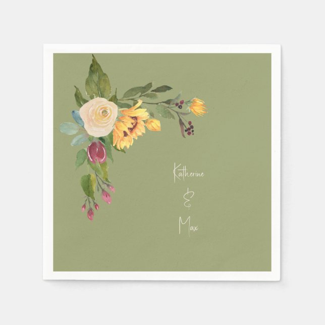 Grönt Solros Bröllop Cocktail Pappersservett (Framsidan)