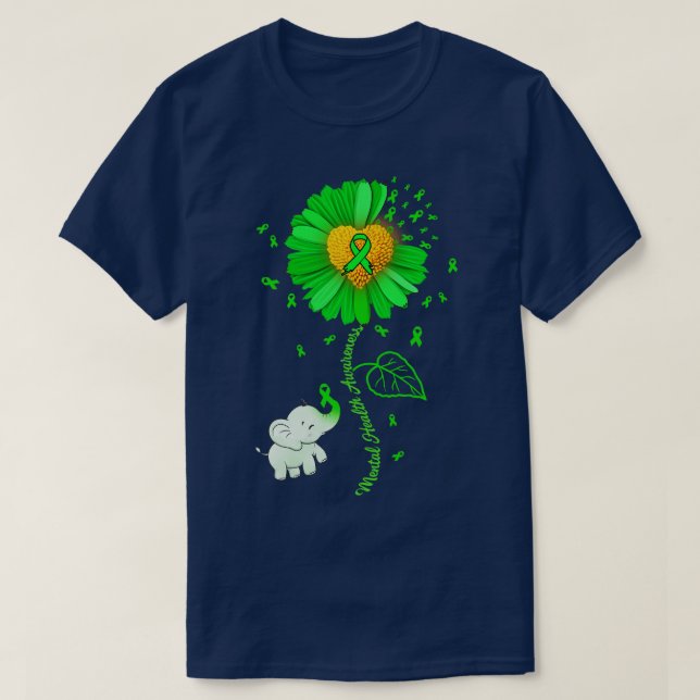 Grönt Solros Elephant Spread Mental Health Awar T Shirt (Design framsida)