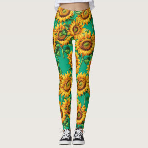 Grönt SolrossolrosBlommigten Cottagecore Mönster Leggings