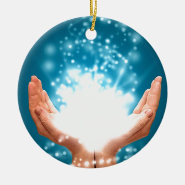 Grönt som läker händer chakra Reiki energy zen yog Julgransprydnad Keramik (Framsidan)