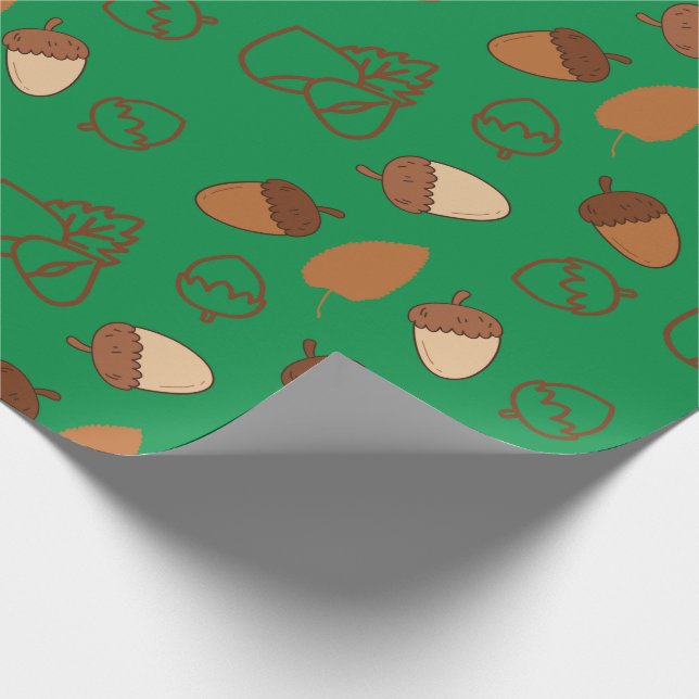 Grönt Sömlös omslagning Papper: Fall Hazelnut Löv Presentpapper (Hörn)