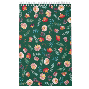 Grönt Sömlöst Blommönster Kalender