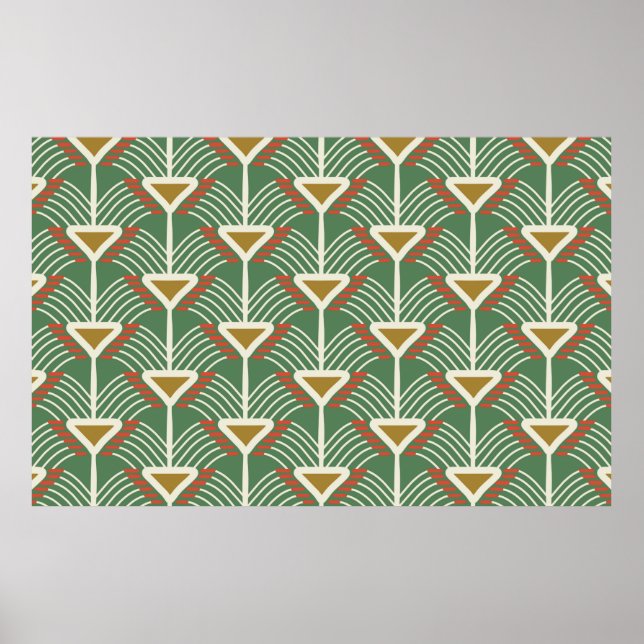 grönt sömlöst mönster med linjer och geometri sha poster (Framsidan)
