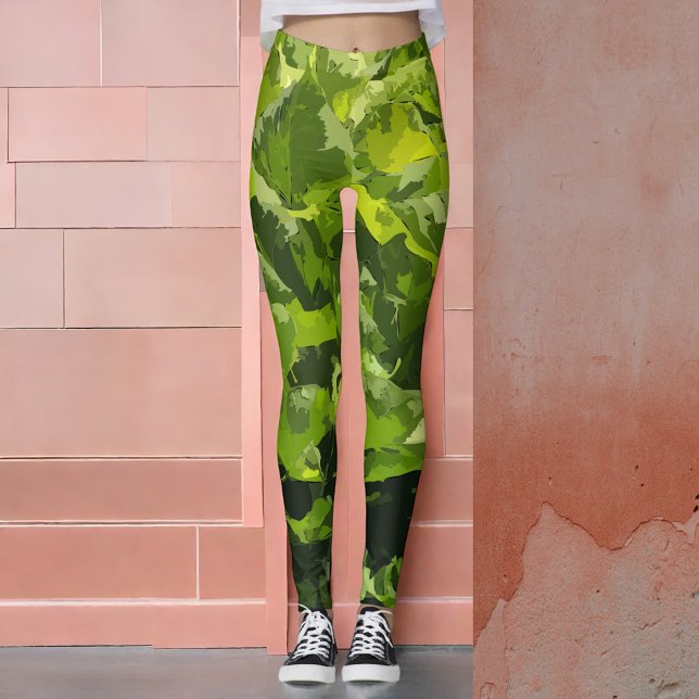 Grönt Sommarkaraktär modern abstrakt löv löv Leggings (Skapare uppladdad)